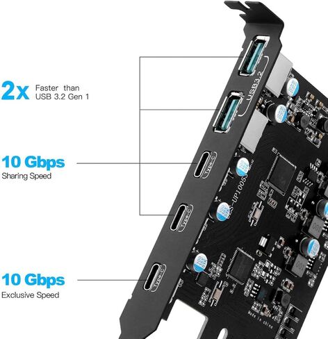 PCIe USB 3.2 Gen 2 Card 5 Port 2 USB A 3 USB C 20Gbps in Kuwait
