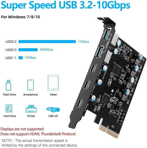 PCIe USB 3.2 Gen 2 Card 5 Port 2 USB A 3 USB C 20Gbps in Kuwait