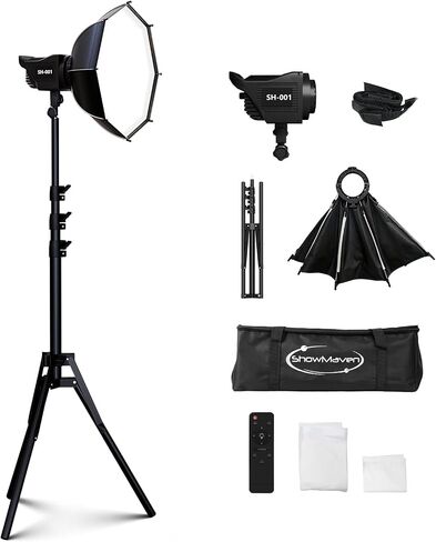 ShowMaven 12" Octagonal Softbox Lighting Kit with 63" Adjustable Tripod, 90W COB LED Light 3000K-6500K, Remote Control Studio Light for Portable Photography, Video Recording, YouTube, Portrait in Saudi Arabia