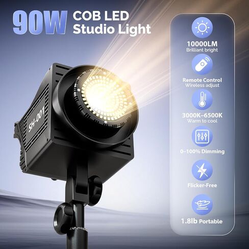 ShowMaven 12" Octagonal Softbox Lighting Kit with 63" Adjustable Tripod, 90W COB LED Light 3000K-6500K, Remote Control Studio Light for Portable Photography, Video Recording, YouTube, Portrait in Saudi Arabia