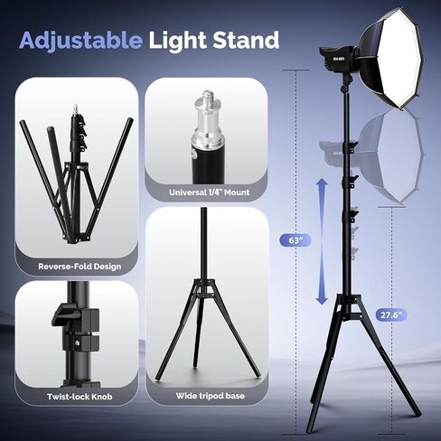 ShowMaven 12" Octagonal Softbox Lighting Kit with 63" Adjustable Tripod, 90W COB LED Light 3000K-6500K, Remote Control Studio Light for Portable Photography, Video Recording, YouTube, Portrait in Saudi Arabia