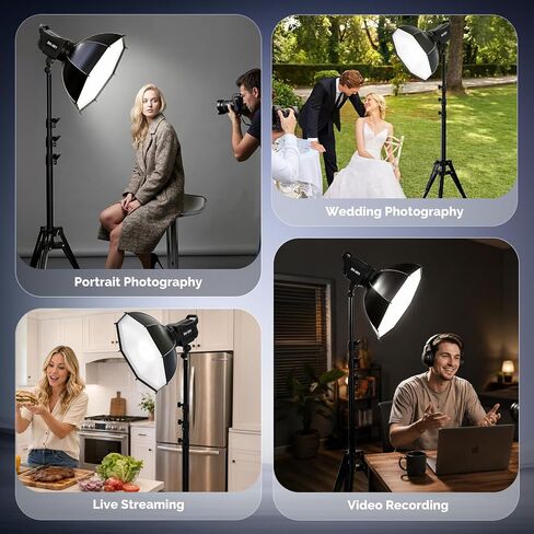 ShowMaven 12" Octagonal Softbox Lighting Kit with 63" Adjustable Tripod, 90W COB LED Light 3000K-6500K, Remote Control Studio Light for Portable Photography, Video Recording, YouTube, Portrait in Saudi Arabia