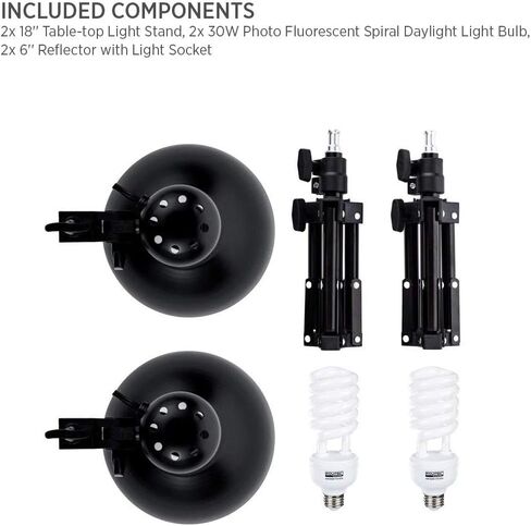 2-Light Table Top Fluorescent Lighting Kit, 6" Reflectors, 30W Bulbs and 15" Light Stands for Product Photography, and Video Production in Saudi Arabia