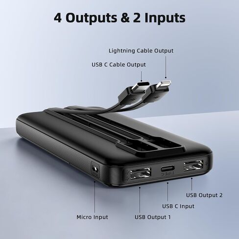 2026 2-Pack 10000mAh Portable Charger with Built in Cables,Slim Power Bank in Kuwait