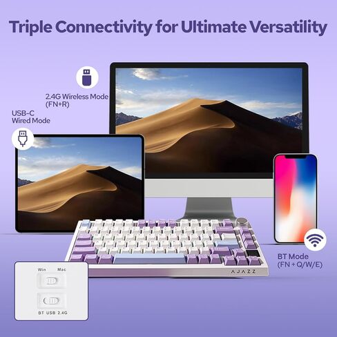 EPOMAKER Ajazz AK820 Pro 75% Wireless Mechanical Keyboard with TFT Smart Display&Knob+NEX Lite Wireless Gaming Mouse w/Screens & RGB Charging Dock in Kuwait