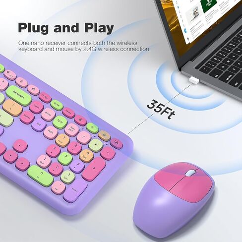 SaharaCase - Wireless Keyboard & Mouse Combo with Silent Click | Colorful Full Keyboard | USB Adapter (Purple Orchid) in Saudi Arabia