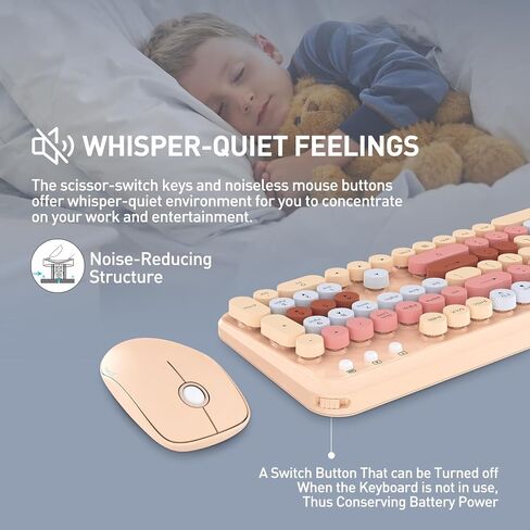 FOPETT 2.4GHz Wireless Keyboard and Mouse Set with Switch Button - Full-Size Keyboard - Compatible for Windows/Laptop/PC/Notebook/Smart TV and More - Milk Tea Colorful in Saudi Arabia