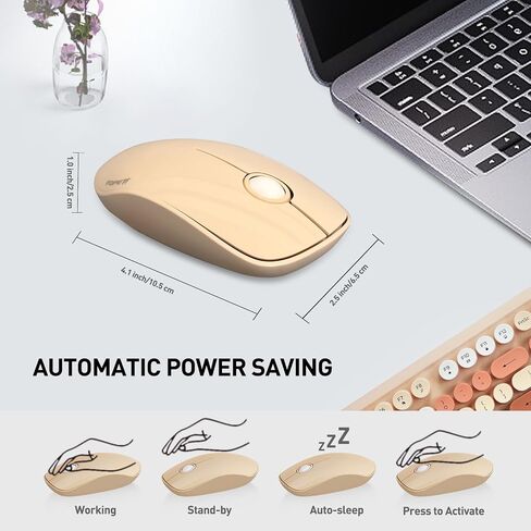 FOPETT 2.4GHz Wireless Keyboard and Mouse Set with Switch Button - Full-Size Keyboard - Compatible for Windows/Laptop/PC/Notebook/Smart TV and More - Milk Tea Colorful in Saudi Arabia