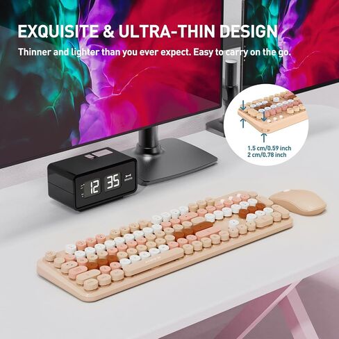 FOPETT 2.4GHz Wireless Keyboard and Mouse Set with Switch Button - Full-Size Keyboard - Compatible for Windows/Laptop/PC/Notebook/Smart TV and More - Milk Tea Colorful in Saudi Arabia