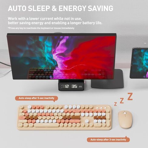 FOPETT 2.4GHz Wireless Keyboard and Mouse Set with Switch Button - Full-Size Keyboard - Compatible for Windows/Laptop/PC/Notebook/Smart TV and More - Milk Tea Colorful in Saudi Arabia