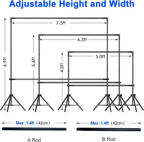Backdrop Banner Stand 7 * 7.5FT,Heavy Duty Adjustable Background Stand Photo Back Drop and Repeat Backdrop Stand for Trade Show, Party,Wedding Photo Booth with Carrying Bag in Kuwait