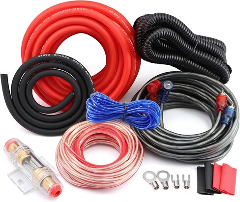 8 Gauge Car Amplifier Wiring Kit, 800W Amp Kit Complete 8 Gauge Car Amplifier Installation Wiring Kit for Car Audio Subwoofer - 8GA GA CCA Red Power Wire, OFC RCA Interconnect Cable, Fuse Holder in Kuwait