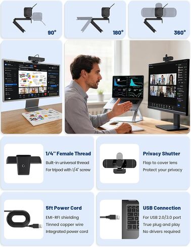 RUWBY Pro HD 1080p/30fps Webcam, External USB Web Camera for PC/Laptop in Kuwait