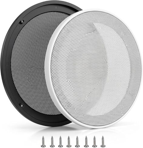 QWORK 2PCS 8 Inch Ceiling Speaker Covers, White Round Speaker Grill Mesh with Mounting Rings - Surface Mount Woofer Guard Protector for Home Theater, RV, Marine and Automotive Audio in Kuwait