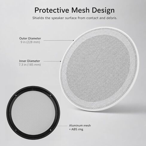 QWORK 2PCS 8 Inch Ceiling Speaker Covers, White Round Speaker Grill Mesh with Mounting Rings - Surface Mount Woofer Guard Protector for Home Theater, RV, Marine and Automotive Audio in Kuwait