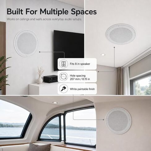 QWORK 2PCS 8 Inch Ceiling Speaker Covers, White Round Speaker Grill Mesh with Mounting Rings - Surface Mount Woofer Guard Protector for Home Theater, RV, Marine and Automotive Audio in Kuwait