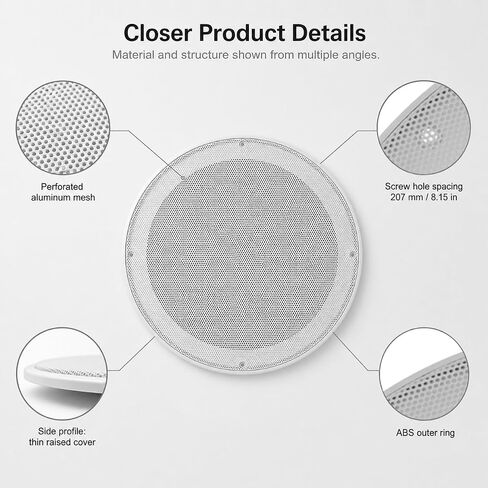 QWORK 2PCS 8 Inch Ceiling Speaker Covers, White Round Speaker Grill Mesh with Mounting Rings - Surface Mount Woofer Guard Protector for Home Theater, RV, Marine and Automotive Audio in Kuwait