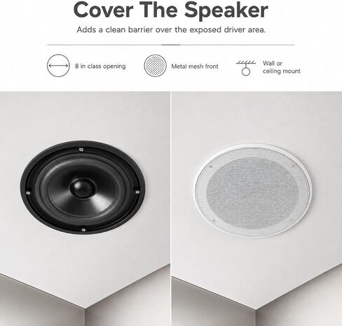 QWORK 2PCS 8 Inch Ceiling Speaker Covers, White Round Speaker Grill Mesh with Mounting Rings - Surface Mount Woofer Guard Protector for Home Theater, RV, Marine and Automotive Audio in Kuwait