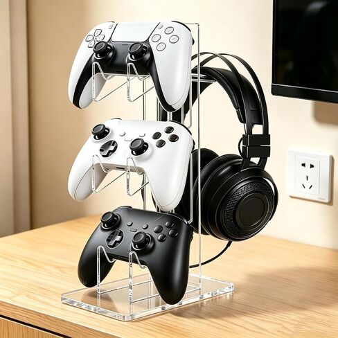 Universal Acrylic Game Controller and Headset Stand, 3-Tier Desktop Gaming Accessories Organizer and Display Rack for the Game Room in Kuwait
