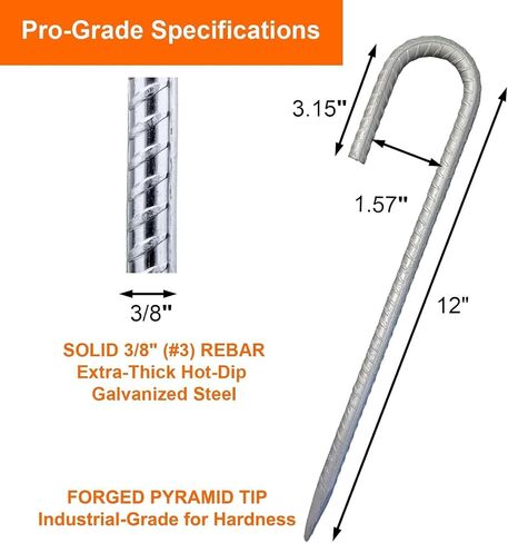 Heavy Duty Rebar Ground Anchors, 12-Pack, 12-Inch J-Hook Tent Stakes in Kuwait