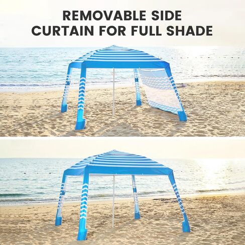 Beach Cabana 8'×8', Portable Beach Canopy with Side Wall, UPF 50+ Silver-Coated Beach Tent Sun Shelter Easy Pop Up, Wind Resistant Adjustable Height Beach Umbrella Tent for Family, Light Blue in Kuwait