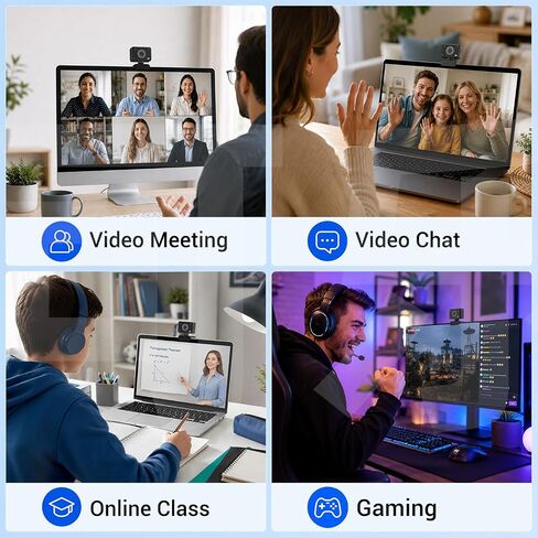 Webcam for PC, 1080P USB Web Camera with Privacy Cover & Built‑in Microphone, Plug and Play for Video Meeting Online Class Live Stream, Compatible with Mac Windows Laptops in Saudi Arabia