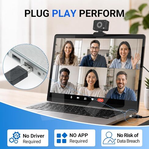 Webcam for PC, 1080P USB Web Camera with Privacy Cover & Built‑in Microphone, Plug and Play for Video Meeting Online Class Live Stream, Compatible with Mac Windows Laptops in Saudi Arabia
