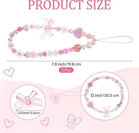 2 Pcs Phone Charm Keychain Wristlet, Beaded Pearl Camera Wrist Strap, Butterfly Bow Phone Keychains Camera Charm Strap, Wrist Keychain Bracelet Lanyard Purse Bag Charms for Women Aesthetic in Saudi Arabia