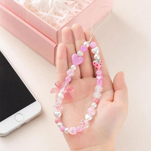2 Pcs Phone Charm Keychain Wristlet, Beaded Pearl Camera Wrist Strap, Butterfly Bow Phone Keychains Camera Charm Strap, Wrist Keychain Bracelet Lanyard Purse Bag Charms for Women Aesthetic in Saudi Arabia