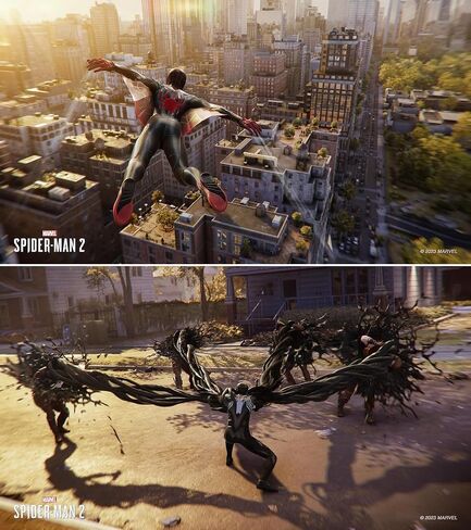 MARVEL’S SPIDER-MAN 2 compatible with PlayStation 5 (PS5) Standard Edition (US Version), with PremGear ThumbSticks (2 pack: 1 High-Rise, 1 Mid-Rise) & Cleaning Cloth in Saudi Arabia