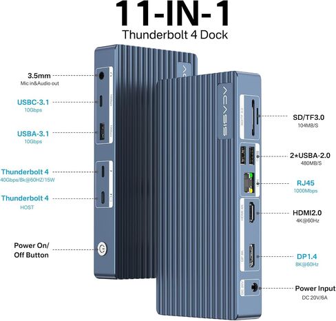 ACASIS Thunderbolt 4 Dock Certified - Thunderbolt 4 Hub, 8K60Hz HDMI, 10Gbps USB C/A, 1 GbE Ethernet, SD/TF 4.0, 3.5mm Audio, MacBook Docking Station Dual Monitor for Mac M1/M2/M3 Pro/Max in Saudi Arabia