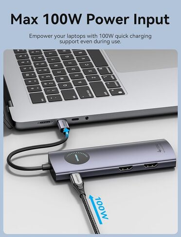 VENTION 9-in-1 USB C Docking Station, Dual 4K@60Hz HDMI, 100W PD, Gigabit Ethernet, 5Gbps USB-A, SD/TF, Grey, Windows/MacBook Compatible, Dell XPS, HP Spectre, Lenovo Yoga, Surface Pro, MacBook Air in Saudi Arabia