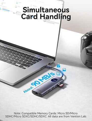 VENTION 9-in-1 USB C Docking Station, Dual 4K@60Hz HDMI, 100W PD, Gigabit Ethernet, 5Gbps USB-A, SD/TF, Grey, Windows/MacBook Compatible, Dell XPS, HP Spectre, Lenovo Yoga, Surface Pro, MacBook Air in Saudi Arabia