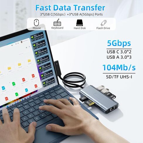 10-in-1 Docking Station, 4K HDMI Ethernet Hub for Surface Devices in Kuwait