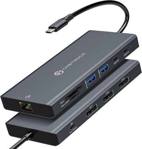 USB C Docking Station 3 Monitors 100W PD 12 in 1 Thunderbolt to Triple Monitor Docking Station USB C Hub Multiple Adapter, 2xUSB-C 3.2, 2xUSB-A 3.0, SD Card, 1000Mbps Ethernet, Light Gray in Saudi Arabia