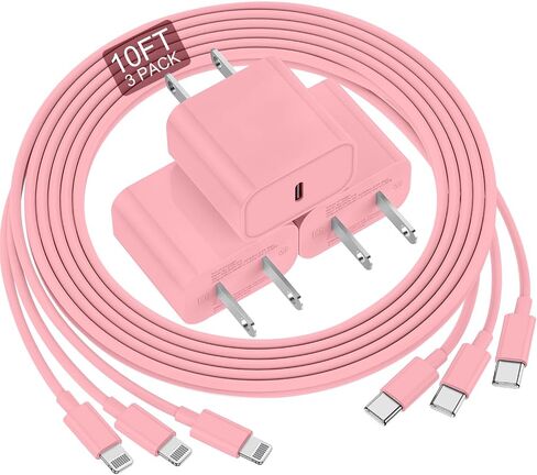 for iPhone Charger Fast Charging 10 FT, Long USB C to Lighting Cable 10 Foot with 20W USB C Rapid Phone Charger Block, Compatible with iPhone 14 Pro/13Pro Max/12/11Pro/Mini, 2 Pack-White in Kuwait