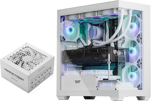 darkFlash DS900 ATX Full View Dual Tempered Glass PC Case + PMT850 Fully Modular ATX Power Supply(White) in Saudi Arabia