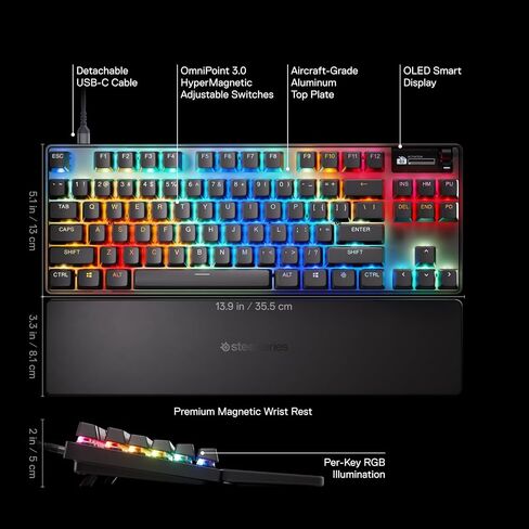 SteelSeries Apex Pro TKL Gen 3 OmniPoint 3.0 HyperMagnetic Switches Adjustable Actuation Rapid Trigger Ready Presets Protection Mode Rapid Tap/SOCD OLED RGB PBT Keycaps USB-C (Renewed) in Saudi Arabia