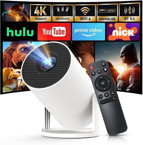 [Built-in Apps & 2026 Upgraded] Mini Projector with Wi-Fi 6 & Bluetooth 5.4, 1080P 4K Support Full HD, Auto Keystone 360° Portable Home Cinema Smart Projector for iOS/Android X1 in Saudi Arabia