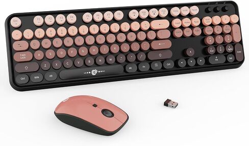 FD Wireless Keyboard and Mouse Combo - 2.4G Full-Sized Cute Colorful Mouse and Keyboard with 104 Round Keys Retro Typewriter Keyboard for Laptop/Windows/PC - Black Gradient in Kuwait