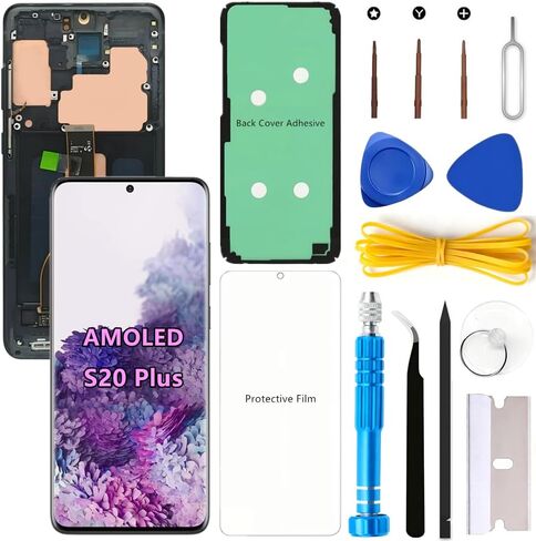 AMOLED Screen Replacement for Samsung Galaxy S20 Plus 5G for Samsung S20Plus SM-G986U SM-G986U1 LCD Display Digitizer Touch Assembly Support Fingerprint (Black Frame+Protector+Adhesive+Tools) in Saudi Arabia