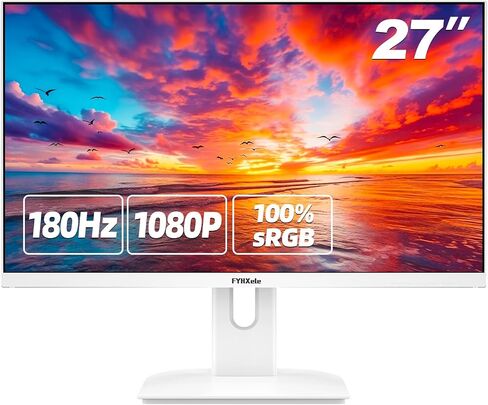 FYHXele 27" White Monitor, FHD (1920x1080P) 180Hz 100% sRG Computer Monitors，IPS Panel, 3Sides Frameless, Flicker-Less,Blue Light Filter, for Office & Gaming (DP,HDMI) in Saudi Arabia