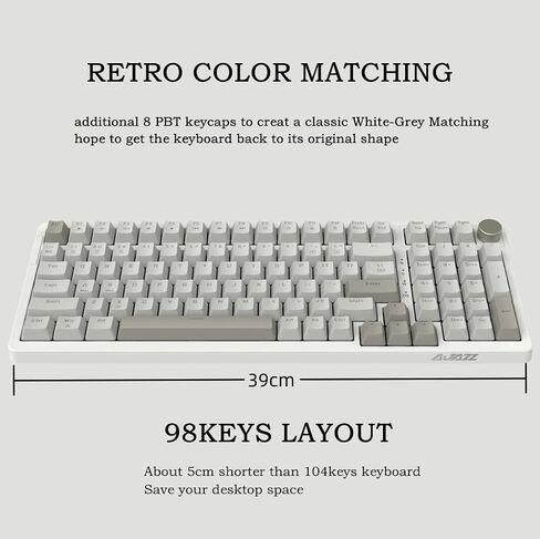 FIRSTBLOOD ONLY GAME. AK992 Retro Wired Mechanical Keyboard, 98 Keys Full Layout, Hot-Swappable USB Gaming Keyboard with Red Switches, Multimedia Keys Knob, Blue Backlit, Anti-Ghosting, Grey in Kuwait