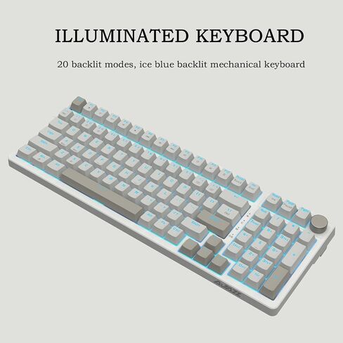 FIRSTBLOOD ONLY GAME. AK992 Retro Wired Mechanical Keyboard, 98 Keys Full Layout, Hot-Swappable USB Gaming Keyboard with Red Switches, Multimedia Keys Knob, Blue Backlit, Anti-Ghosting, Grey in Kuwait
