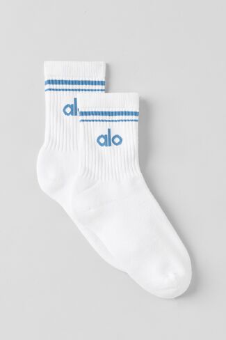 Alo Yoga Unisex Half-Crew Throwback Sock - White/California Blue in Kuwait