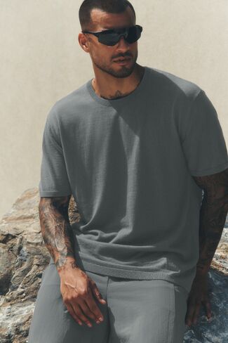 Alo Yoga Cotton Cashmere Ever Soft Short Sleeve Crew - Monument in Kuwait