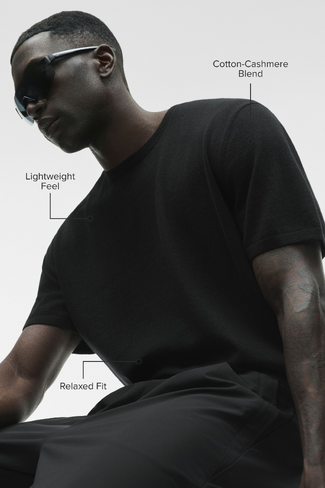 Alo Yoga Cotton Cashmere Ever Soft Short Sleeve Crew - Black in Saudi Arabia