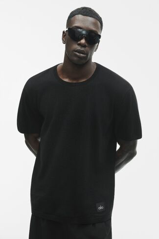 Alo Yoga Cotton Cashmere Ever Soft Short Sleeve Crew - Black in Saudi Arabia