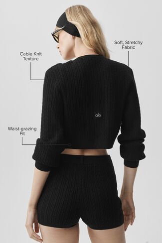 Alo Yoga Mini Cable Sweater Cardigan - Black in Saudi Arabia