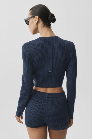 Alo Yoga Mini Cable Sweater Cardigan - Navy in Saudi Arabia